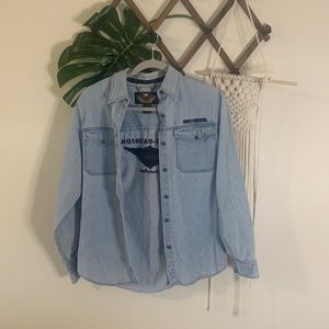 Harley Davidson Chambray Denim Jacket Embroidered Logo S